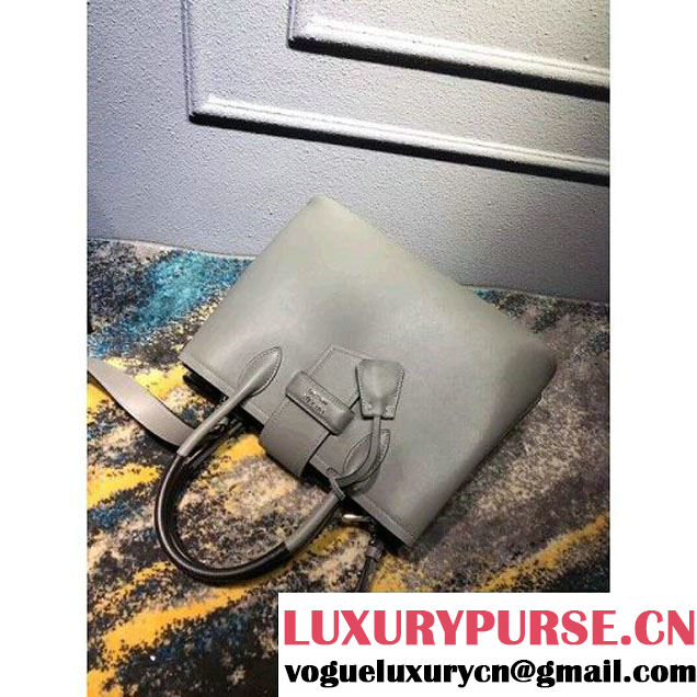 Prada Calfskin Top Handle Tote Bag 1BG148 Grey/Black Resort 2018 (OZZ-8030224 )