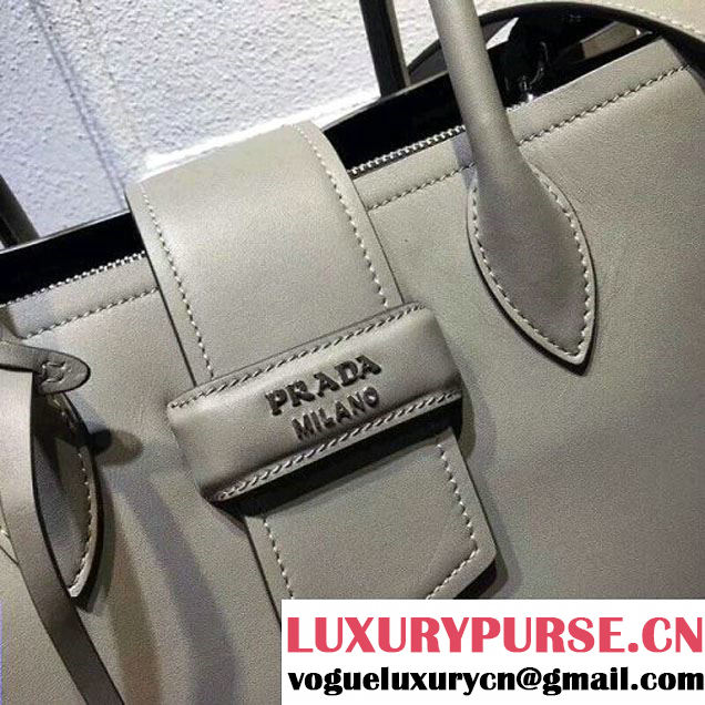 Prada Calfskin Top Handle Tote Bag 1BG148 Grey/Black Resort 2018 (OZZ-8030224 )