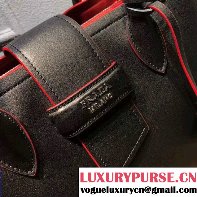 Prada Calfskin Top Handle Tote Bag 1BG148 Black/Red Resort 2018 (OZZ-8030223 )