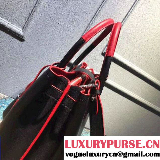 Prada Calfskin Top Handle Tote Bag 1BG148 Black/Red Resort 2018 (OZZ-8030223 )