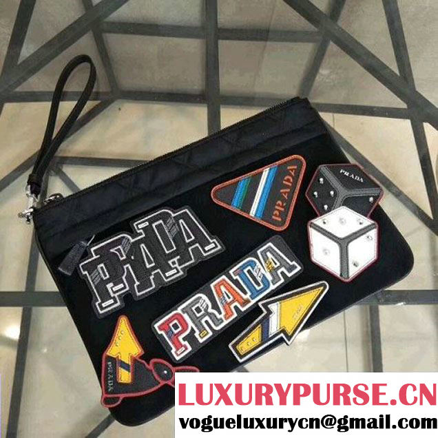 Prada Fabric and Velvet Large Pouch With Appliqué 2NH006 (Nana-8031007 )