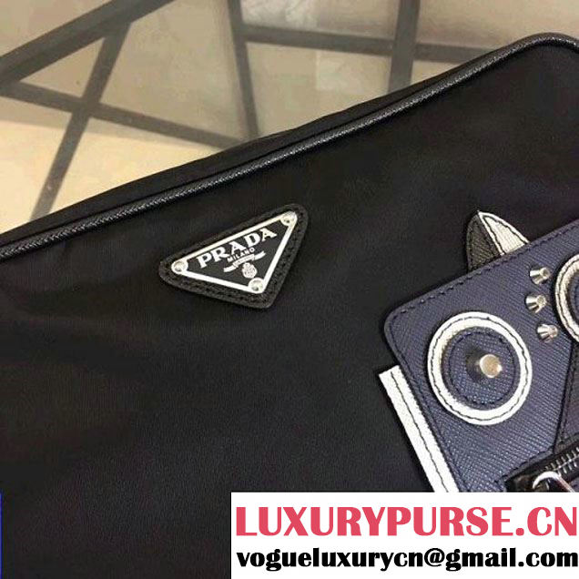 Prada Nylon and Saffiano Leather Cosmetic Pouch 2NE011 Navy/Black 2018 (Nana-8031006 )