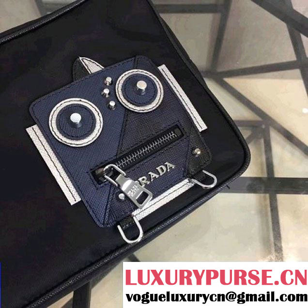 Prada Nylon and Saffiano Leather Cosmetic Pouch 2NE011 Navy/Black 2018 (Nana-8031006 )
