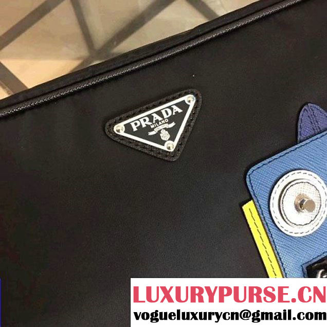 Prada Nylon and Saffiano Leather Cosmetic Pouch 2NE011 Blue/Grey 2018 (Nana-8031005 )