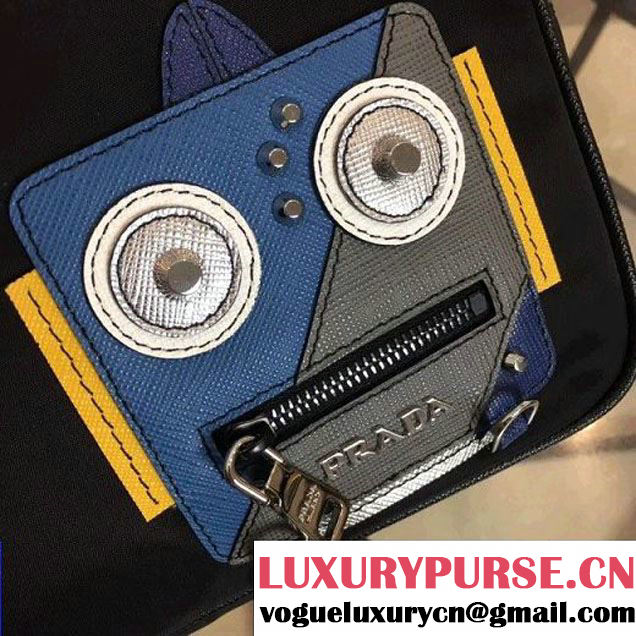 Prada Nylon and Saffiano Leather Cosmetic Pouch 2NE011 Blue/Grey 2018 (Nana-8031005 )