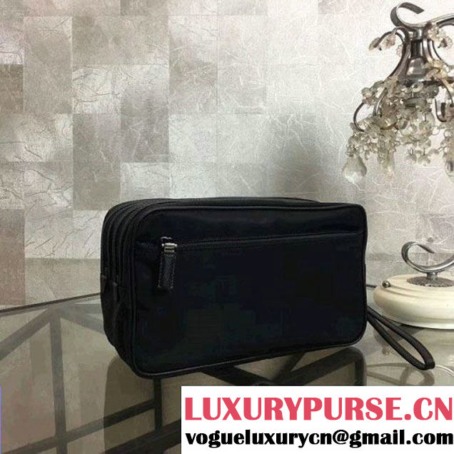 Prada Nylon and Saffiano Leather Cosmetic Pouch 2NE011 Blue/Grey 2018 (Nana-8031005 )