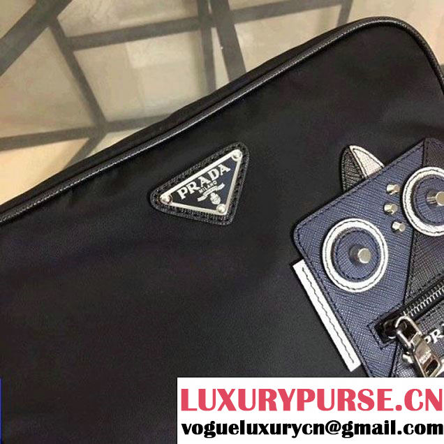 Prada Nylon and Saffiano Leather Cosmetic Pouch 2NE007 Navy/Black 2018 (Nana-8031004 )