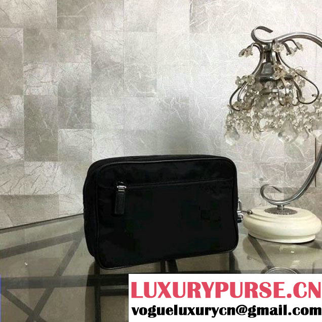 Prada Nylon and Saffiano Leather Cosmetic Pouch 2NE007 Navy/Black 2018 (Nana-8031004 )