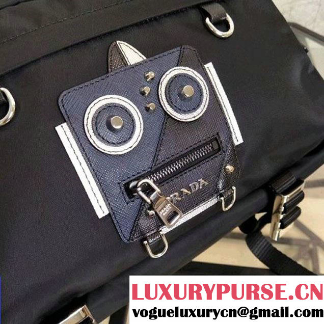 Prada Nylon Messenger Bag with Navy/Black Robot Appliqué 2VH025 2018 (Nana-8031002 )