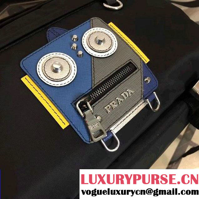 Prada Nylon Messenger Bag with Blue/Grey Robot Appliqué 2VH025 2018 (Nana-8031001 )