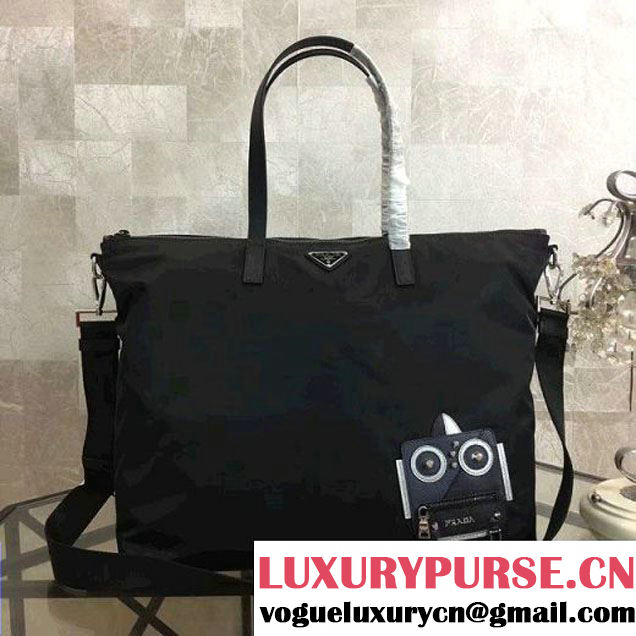 Prada Nylon Tote with Robot Applique 2VG024 Navy/Black 2018 (Nana-8030914 )