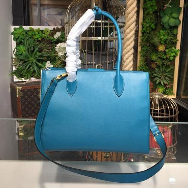 Prada City Calf Bibliotheque Tote 32cm Bag 1BG098 Calfskin Leather Spring/Summer 2018 Collection, Blue/White