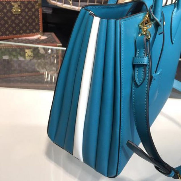 Prada City Calf Bibliotheque Tote 32cm Bag 1BG098 Calfskin Leather Spring/Summer 2018 Collection, Blue/White