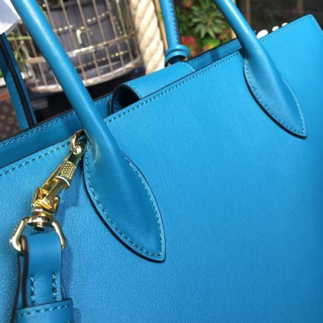 Prada City Calf Bibliotheque Tote 32cm Bag 1BG098 Calfskin Leather Spring/Summer 2018 Collection, Blue/White