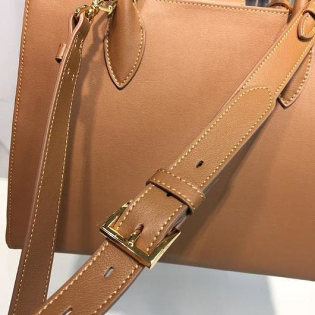 Prada City Calf Bibliotheque Tote 32cm Bag 1BG098 Calfskin Leather Spring/Summer 2018 Collection, Brown/White