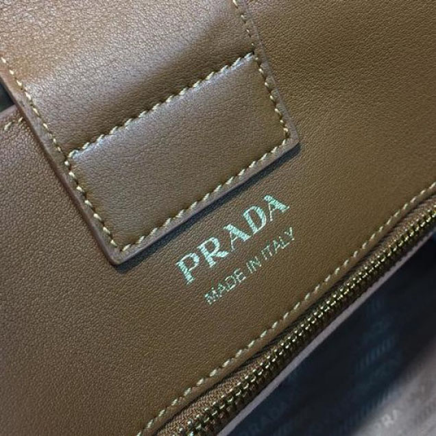 Prada City Calf Bibliotheque Tote 32cm Bag 1BG098 Calfskin Leather Spring/Summer 2018 Collection, Brown/White