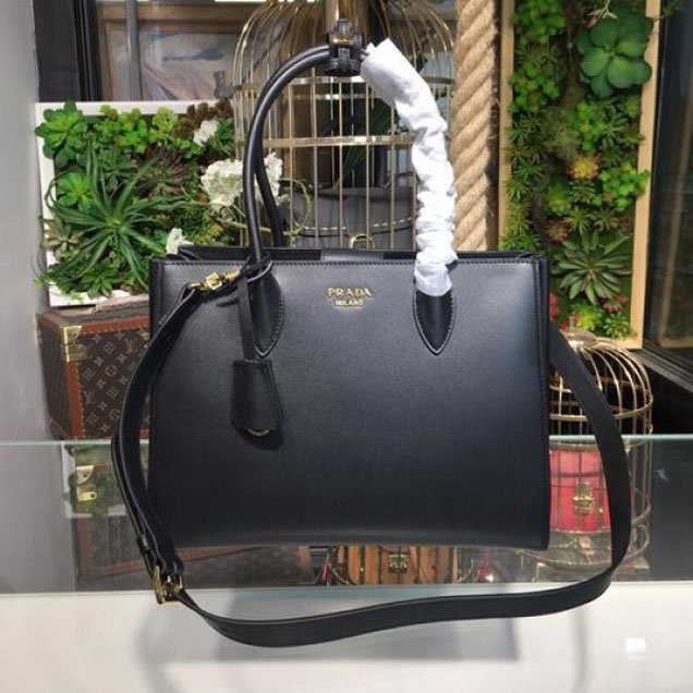 Prada City Calf Bibliotheque Tote 32cm Bag 1BG098 Calfskin Leather Spring/Summer 2018 Collection, Black