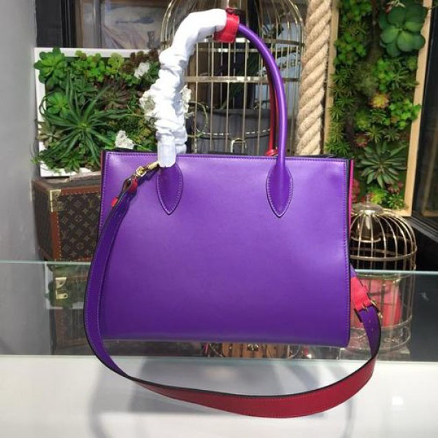 Prada City Calf Bibliotheque Tote 32cm Bag 1BG098 Calfskin Leather Spring/Summer 2018 Collection, Red/Purple