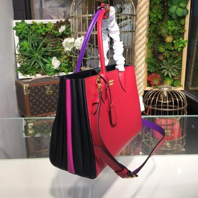Prada City Calf Bibliotheque Tote 32cm Bag 1BG098 Calfskin Leather Spring/Summer 2018 Collection, Red/Purple