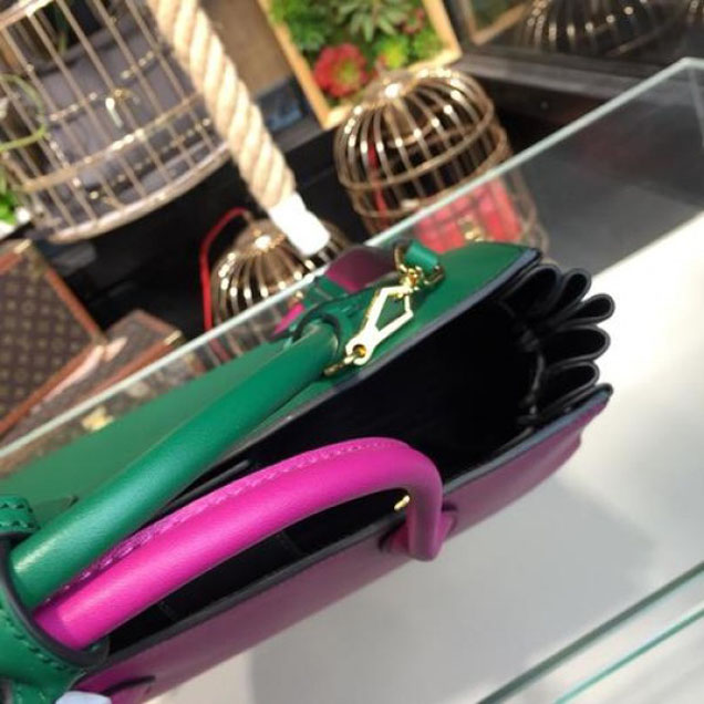 Prada City Calf Bibliotheque Tote 32cm Bag 1BG098 Calfskin Leather Spring/Summer 2018 Collection, Emerald/Fuchsia