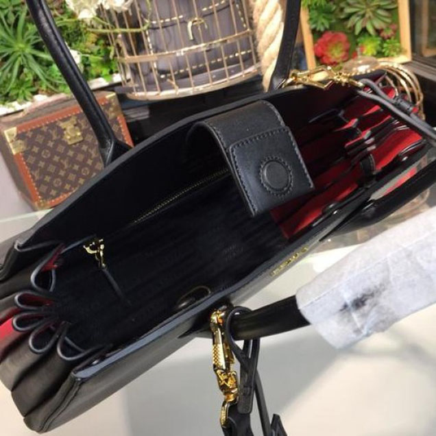 Prada City Calf Bibliotheque Tote 32cm Bag 1BG098 Calfskin Leather Spring/Summer 2018 Collection, Black/Red