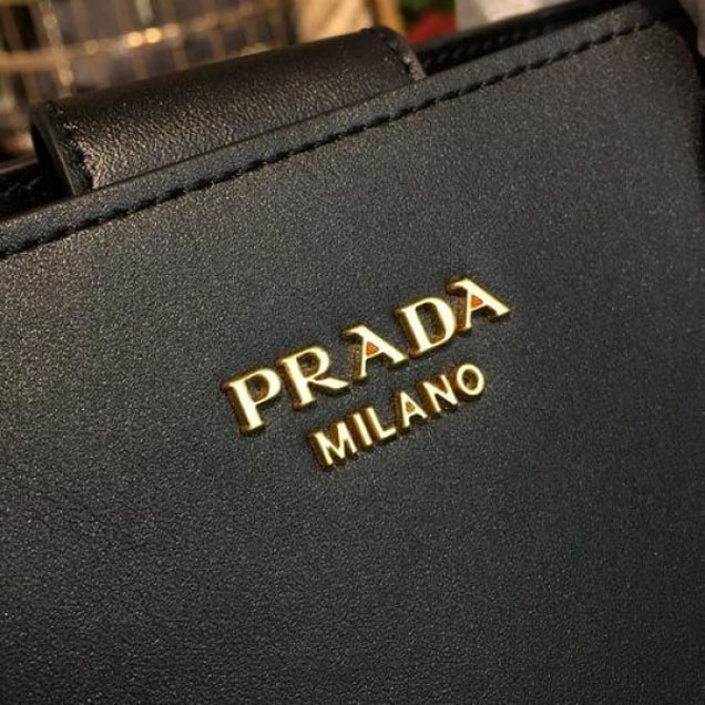 Prada City Calf Bibliotheque Tote 32cm Bag 1BG098 Calfskin Leather Spring/Summer 2018 Collection, Black/Red