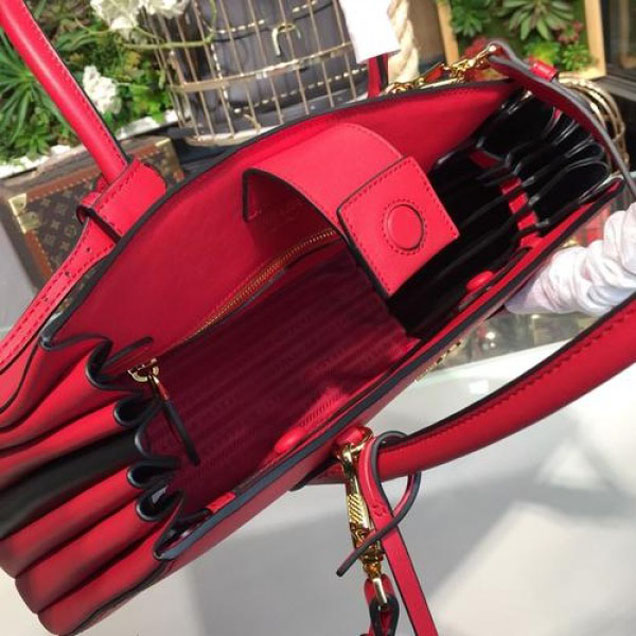 Prada City Calf Bibliotheque Tote 32cm Bag 1BG098 Calfskin Leather Spring/Summer 2018 Collection, Red/Black
