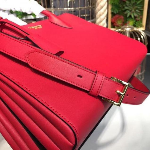 Prada City Calf Bibliotheque Tote 32cm Bag 1BG098 Calfskin Leather Spring/Summer 2018 Collection, Red/Black