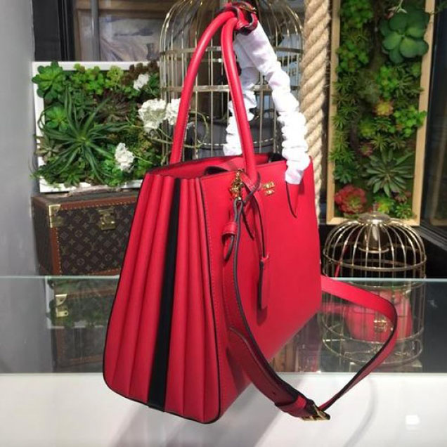 Prada City Calf Bibliotheque Tote 32cm Bag 1BG098 Calfskin Leather Spring/Summer 2018 Collection, Red/Black