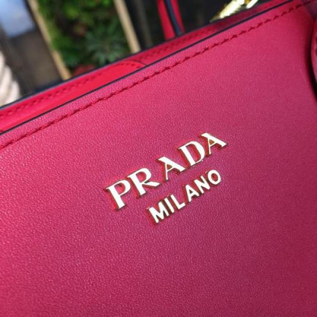 Prada City Calf Bibliotheque Tote 32cm Bag 1BG098 Calfskin Leather Spring/Summer 2018 Collection, Red/Black