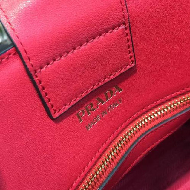 Prada City Calf Bibliotheque Tote 32cm Bag 1BG098 Calfskin Leather Spring/Summer 2018 Collection, Red/Black
