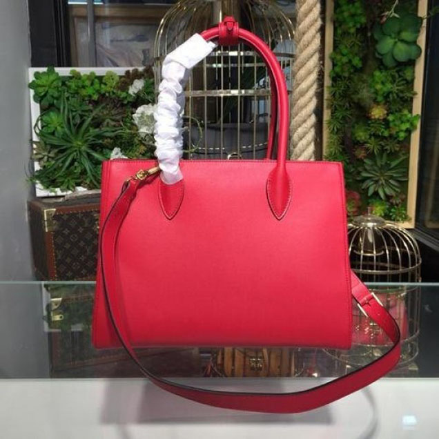 Prada City Calf Bibliotheque Tote 32cm Bag 1BG098 Calfskin Leather Spring/Summer 2018 Collection, Red/Black