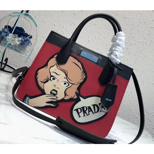 Prada Dual Calf Leather Bag 1BG122 Comics Patch Red 2018