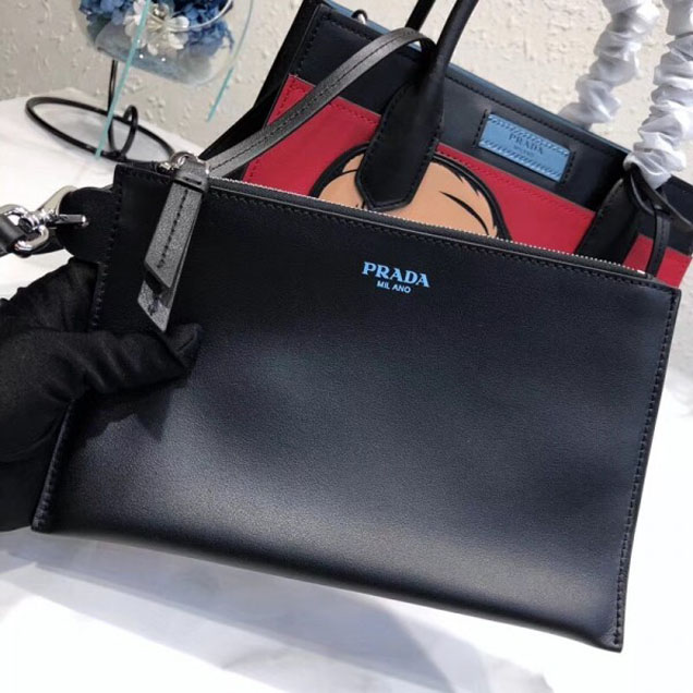 Prada Dual Calf Leather Bag 1BG122 Comics Patch Red 2018