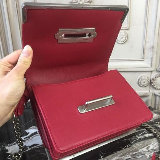 Prada Diagramme Cahier 20cm Bag 1BH108 Soft Calfskin Leather Spring/Summer 2018 Collection, Red