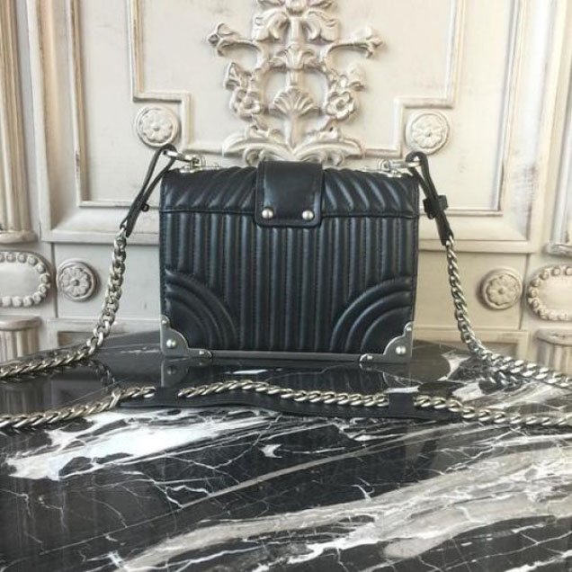 Prada Diagramme Cahier 20cm Bag 1BH108 Soft Calfskin Leather Spring/Summer 2018 Collection, Black