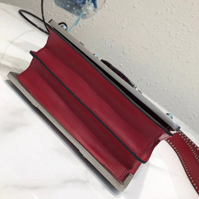 Prada Studded Cahier Calf Leather Shoulder Bag 1BD045 Red 2018
