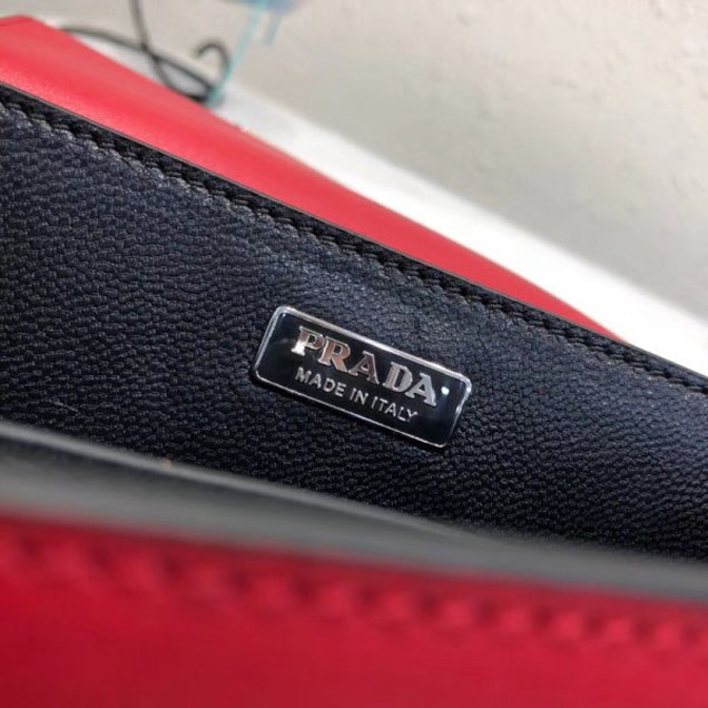 Prada Studded Cahier Calf Leather Shoulder Bag 1BD045 Red 2018