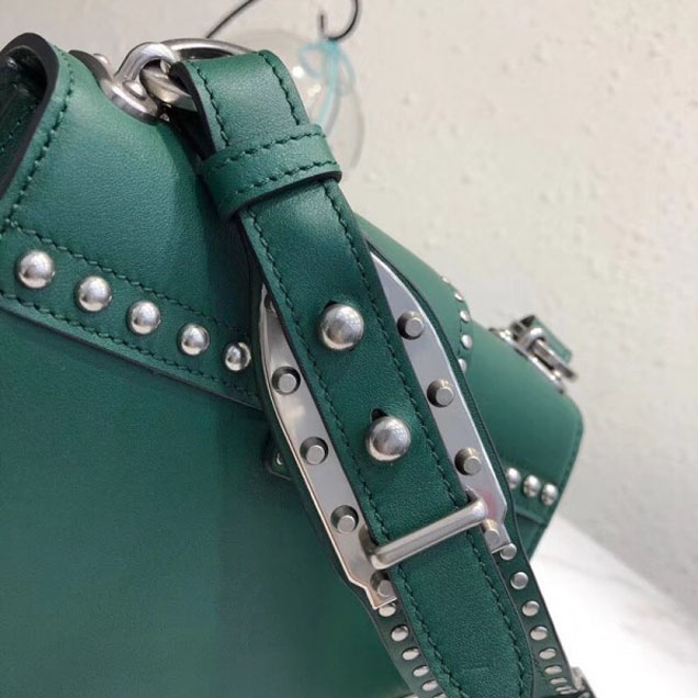 Prada Studded Cahier Calf Leather Shoulder Bag 1BD045 Green 2018