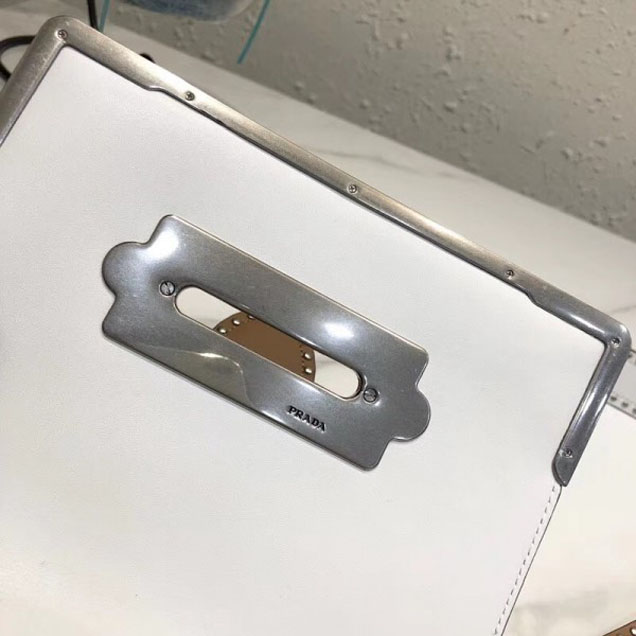 Prada Studded Cahier Calf Leather Shoulder Bag 1BD045 White/Caramel 2018