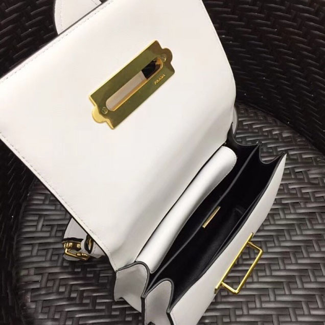 Prada Woven Straw And Leather Cahier Shoulder Bag 1BD045 Beige/White 2018