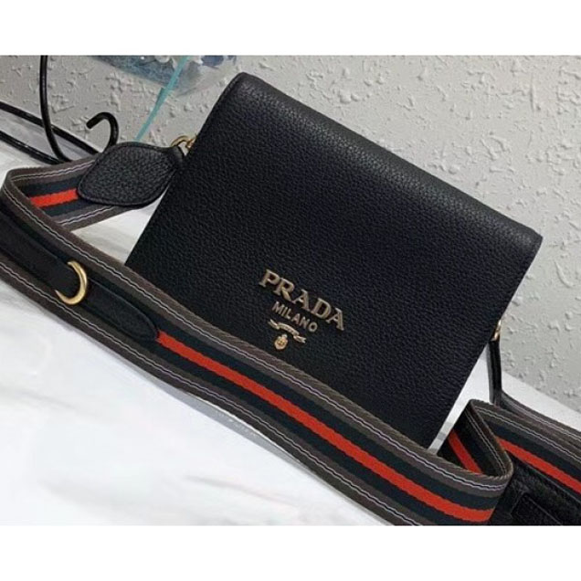 Prada Calf Leather Shoulder Bag 1BD102 Black 2018