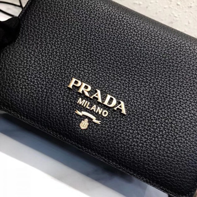 Prada Calf Leather Shoulder Bag 1BD102 Black 2018