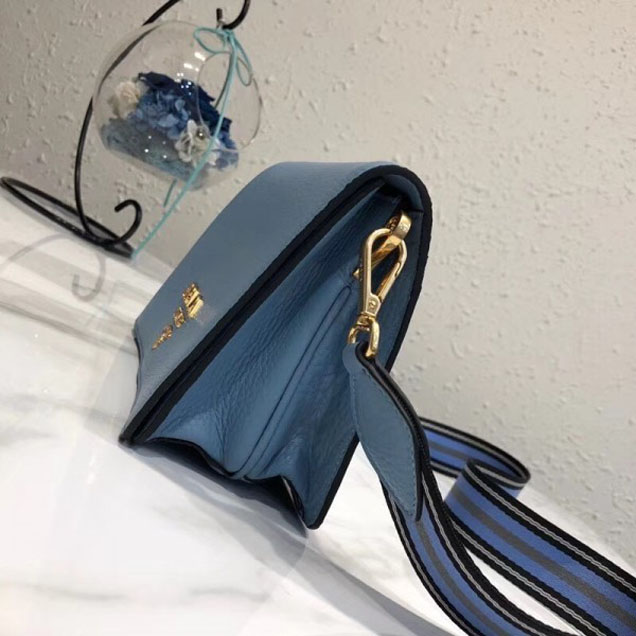 Prada Calf Leather Shoulder Bag 1BD102 Light Blue 2018