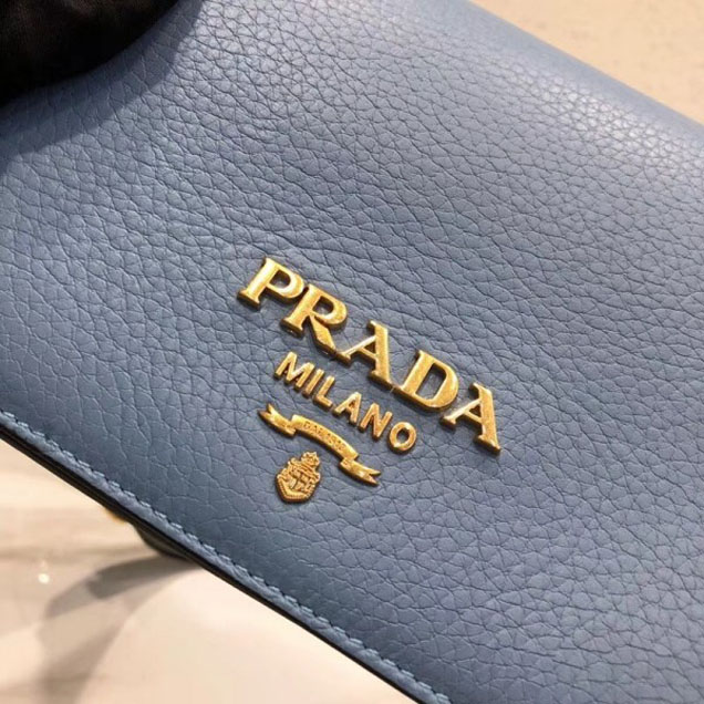 Prada Calf Leather Shoulder Bag 1BD102 Light Blue 2018
