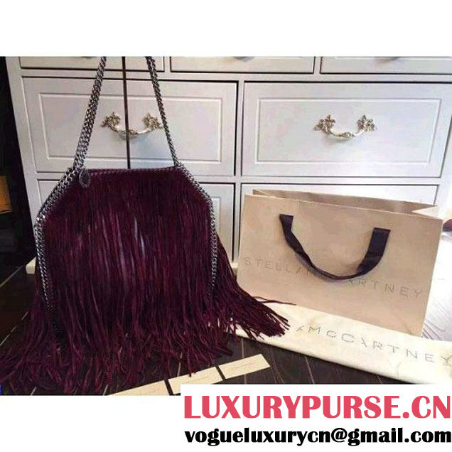 Stella McCartney Falabella Shaggy Deer Fringed Small Tote Burgundy (WJ-120938 )