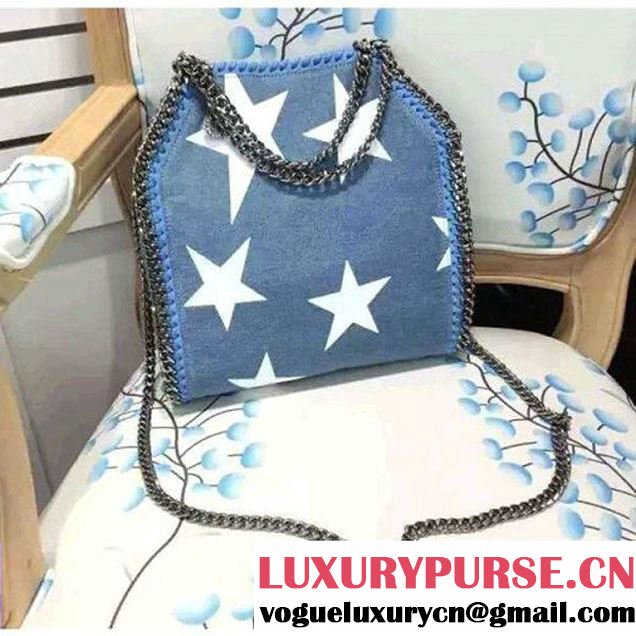 Stella McCartney 26cm Falabella Denim Mini Tote in Sky Blue with Stars Prints 2016 (WJ-6062054 )