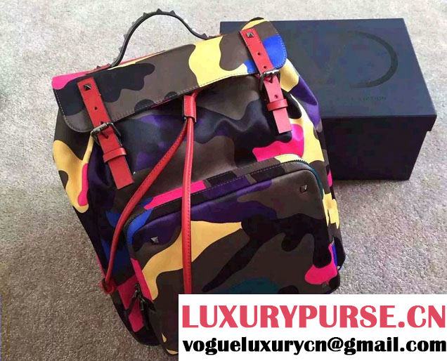 Valentino Noir Rockstud Psychedelic Camouflage Flap Backpack 2015