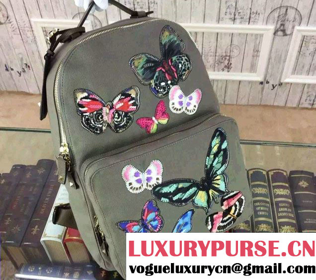 Valentino Camu Canvas Large Backpack with Butterfly Embroideries 2015