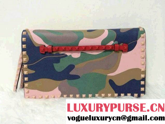 Valentino Rockstud Camouflage Clutch Bag in Pink 2014